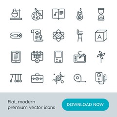 Modern Simple Set of science, education, kids and toys Vector outline Icons. Contains such Icons as  medical,  windmill,  measurement, art and more on white background. Fully Editable. Pixel Perfect.