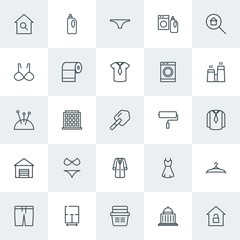 Modern Simple Set of clothes, buildings, housekeeping Vector outline Icons. Contains such Icons as  construction,  key, architecture, bra and more on white background. Fully Editable. Pixel Perfect.