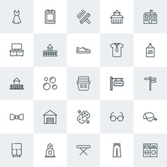Modern Simple Set of clothes, buildings, housekeeping Vector outline Icons. Contains such Icons as  baseball, cap,  household,  blue, oven and more on white background. Fully Editable. Pixel Perfect.