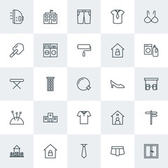 Modern Simple Set of clothes, buildings, housekeeping Vector outline Icons. Contains such Icons as  heat,  metal,  farm, tower, fashion and more on white background. Fully Editable. Pixel Perfect.