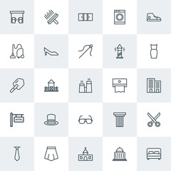 Modern Simple Set of clothes, buildings, housekeeping Vector outline Icons. Contains such Icons as  gasoline,  dress,  classical, clean and more on white background. Fully Editable. Pixel Perfect.
