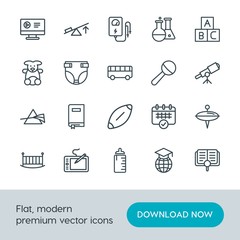 Modern Simple Set of science, education, kids and toys Vector outline Icons. Contains such Icons as electrical,  shape,  laptop,  education and more on white background. Fully Editable. Pixel Perfect.