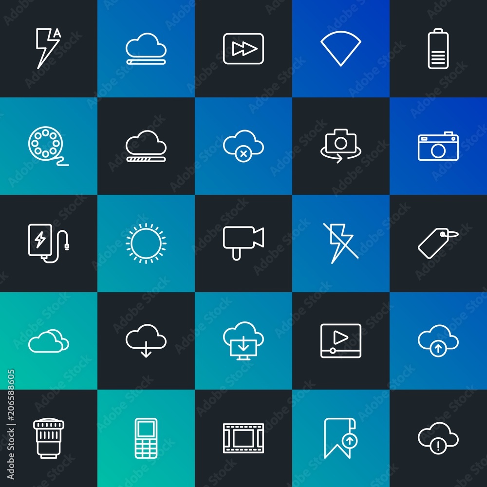 Poster modern simple set of cloud and networking, mobile, video, photos, bookmarks vector outline icons. co