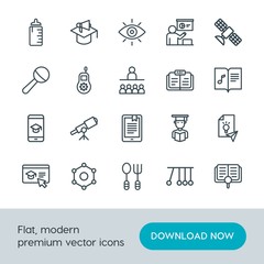 Modern Simple Set of science, education, kids and toys Vector outline Icons. Contains such Icons as  space,  study, knowledge,  strategy and more on white background. Fully Editable. Pixel Perfect.