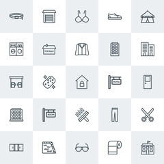 Modern Simple Set of clothes, buildings, housekeeping Vector outline Icons. Contains such Icons as paper,  tool,  triple,  belt, window and more on white background. Fully Editable. Pixel Perfect.