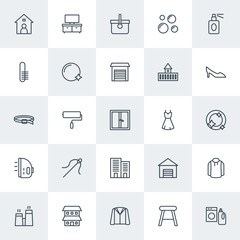 Modern Simple Set of clothes, buildings, housekeeping Vector outline Icons. Contains such Icons as  background, roller,  clothes,  door and more on white background. Fully Editable. Pixel Perfect.
