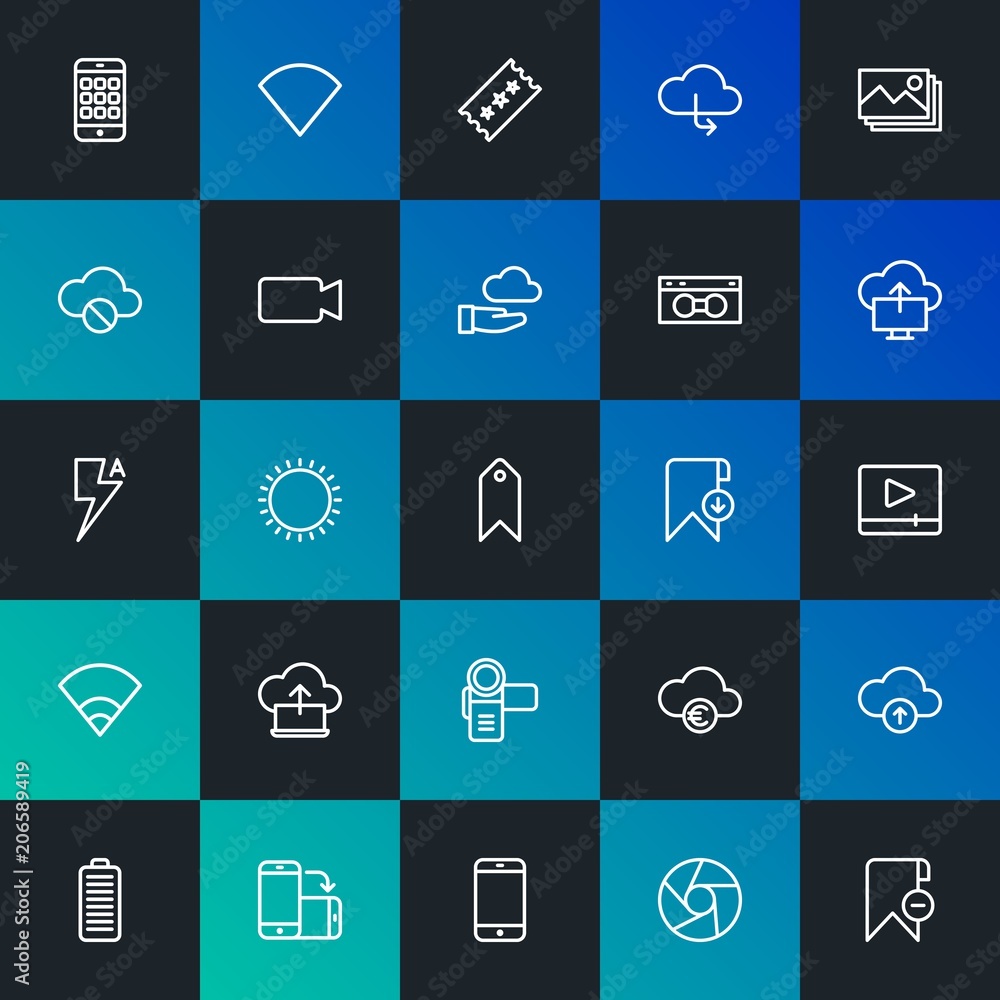 Poster modern simple set of cloud and networking, mobile, video, photos, bookmarks vector outline icons. co