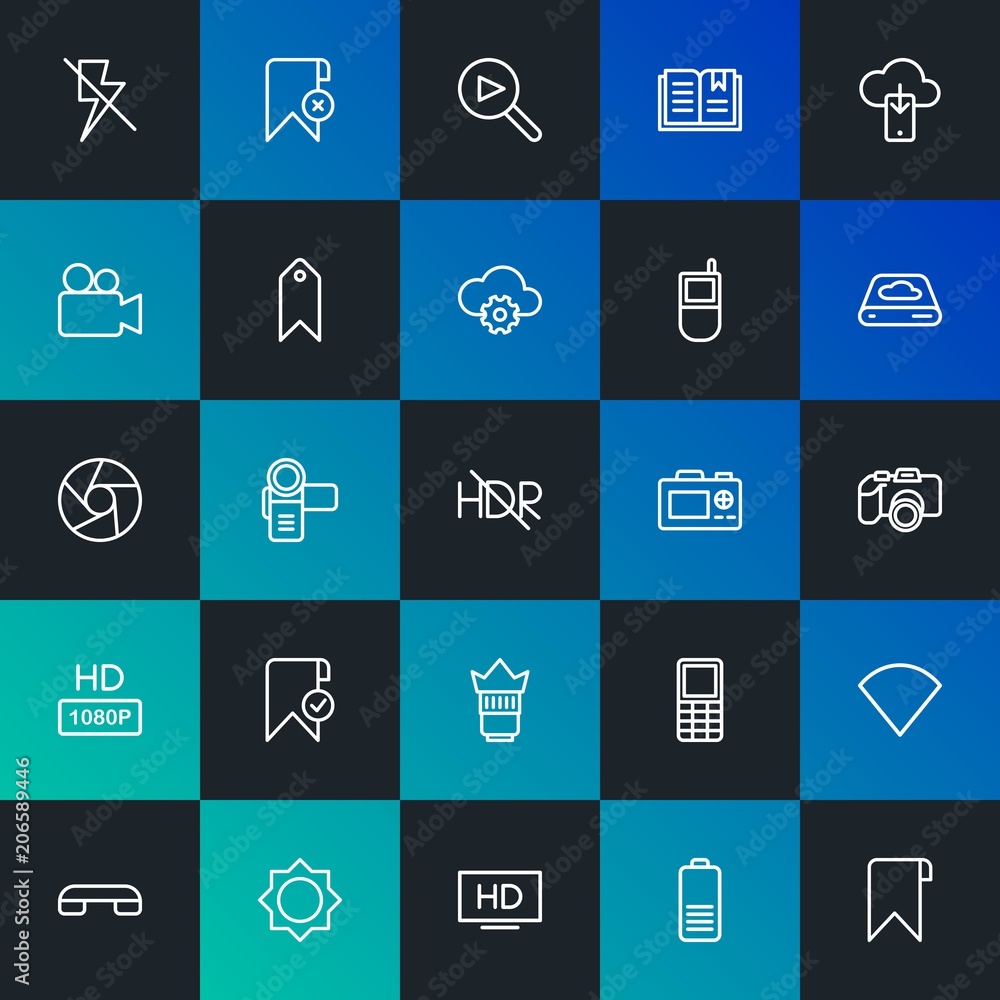 Poster modern simple set of cloud and networking, mobile, video, photos, bookmarks vector outline icons. co