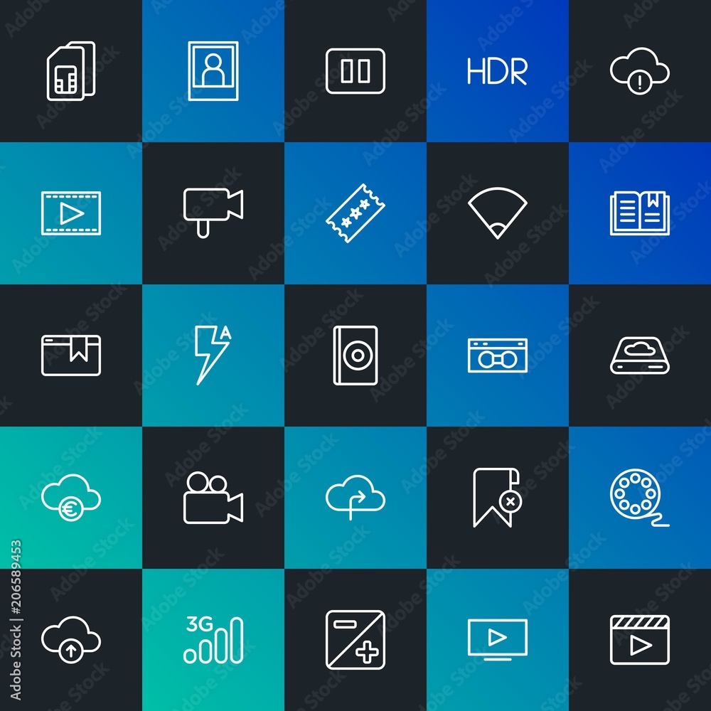 Poster modern simple set of cloud and networking, mobile, video, photos, bookmarks vector outline icons. co