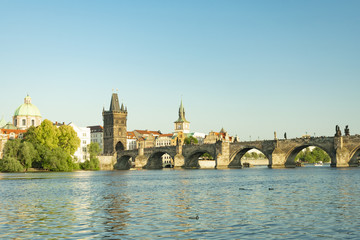 Prague, Charles Bridge and tower by the River