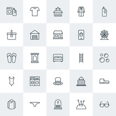 Modern Simple Set of clothes, buildings, housekeeping Vector outline Icons. Contains such Icons as  building,  courthouse,  modern, winter and more on white background. Fully Editable. Pixel Perfect.