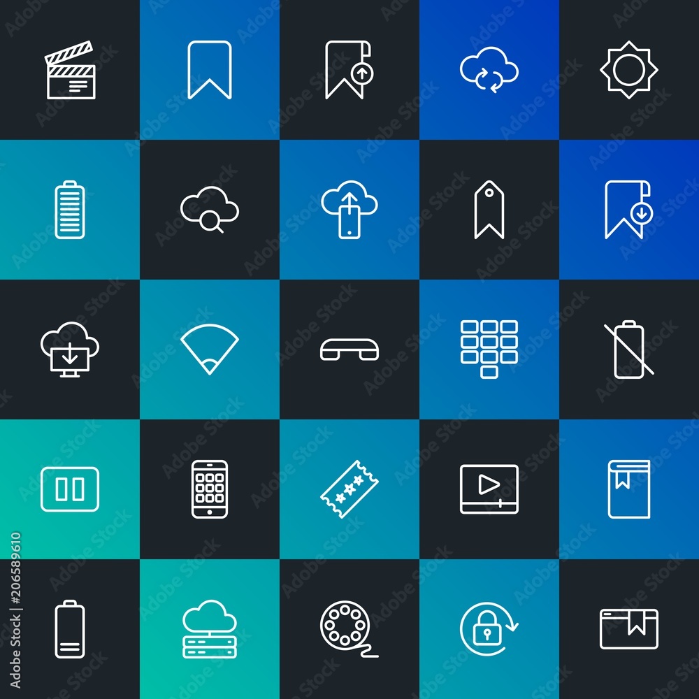Poster modern simple set of cloud and networking, mobile, video, photos, bookmarks vector outline icons. co
