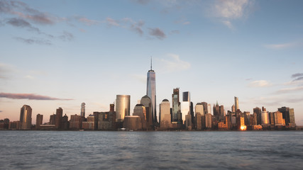 Fototapeta na wymiar Lower Manhattan Skyline at Sunset