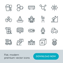 Modern Simple Set of science, education, kids and toys Vector outline Icons. Contains such Icons as  sand,  technology, vision,  molecule and more on white background. Fully Editable. Pixel Perfect.
