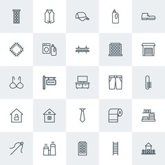 Modern Simple Set of clothes, buildings, housekeeping Vector outline Icons. Contains such Icons as  toilet,  nuclear,  roll, vest, ladder and more on white background. Fully Editable. Pixel Perfect.