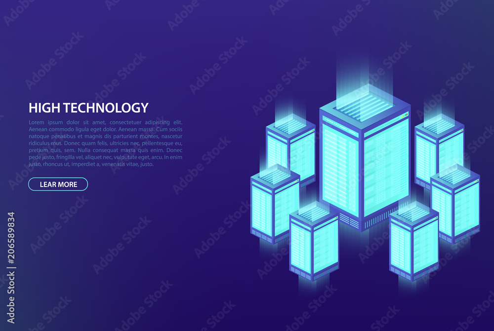 Poster big data, concept of data processing. data center, cloud database, hosting.