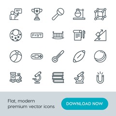 Modern Simple Set of science, education, kids and toys Vector outline Icons. Contains such Icons as teacher,  textbook,  competition, ball and more on white background. Fully Editable. Pixel Perfect.