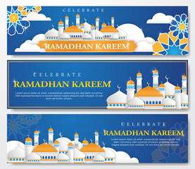 set of ramadan kareem banner with blue color