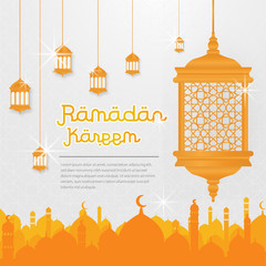ramadhan kareem post card  template with lantern and mosque