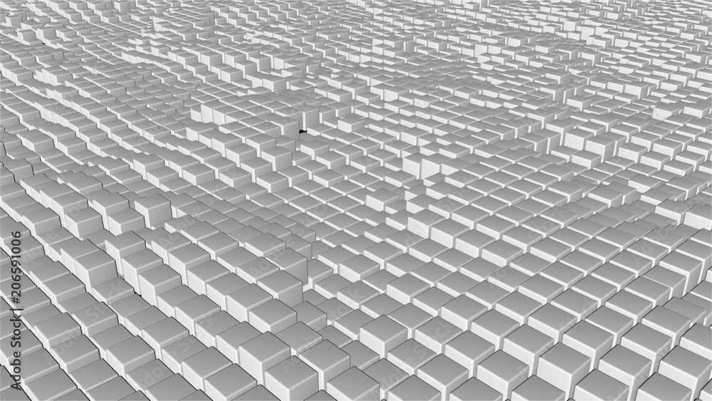 Poster many abstract cubes, optical illusion as sea waves, modern computer generated 3d render backdrop