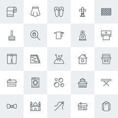 Modern Simple Set of clothes, buildings, housekeeping Vector outline Icons. Contains such Icons as  home, winter,  summer,  estate,  mosque and more on white background. Fully Editable. Pixel Perfect.