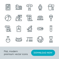 Modern Simple Set of science, education, kids and toys Vector outline Icons. Contains such Icons as  laboratory,  code,  management,  kid and more on white background. Fully Editable. Pixel Perfect.