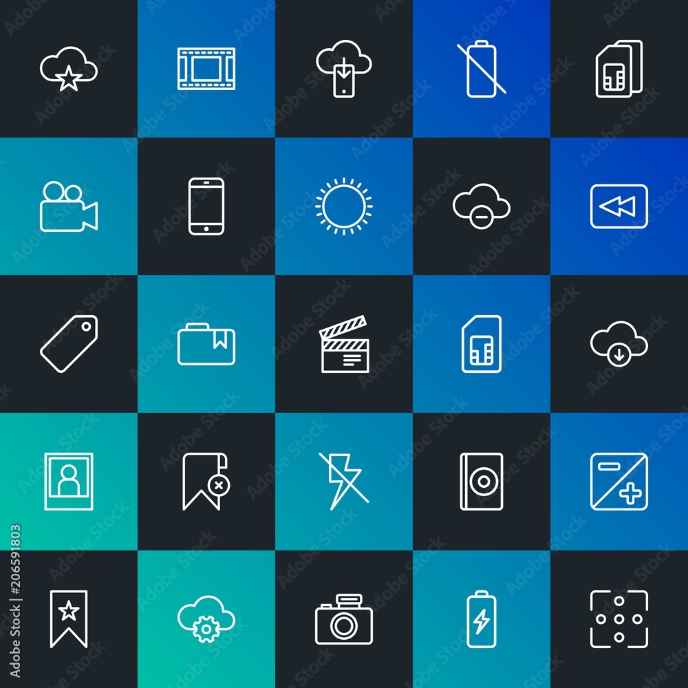 Poster modern simple set of cloud and networking, mobile, video, photos, bookmarks vector outline icons. co
