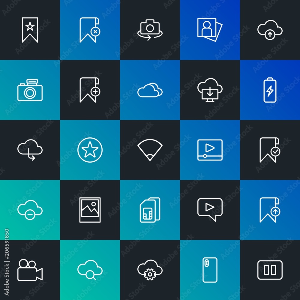 Aufkleber modern simple set of cloud and networking, mobile, video, photos, bookmarks vector outline icons. co