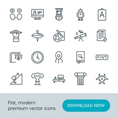 Modern Simple Set of science, education, kids and toys Vector outline Icons. Contains such Icons as  beautiful,  inclined,  smoke,  science and more on white background. Fully Editable. Pixel Perfect.