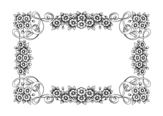 Vintage Baroque Victorian frame border monogram floral engraved scroll ornament leaf retro flower pattern decorative design tattoo black and white filigree calligraphic vector heraldic shield swirl