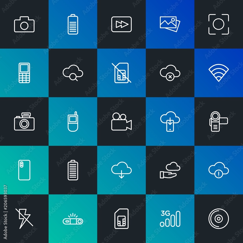 Poster modern simple set of cloud and networking, mobile, video, photos, bookmarks vector outline icons. co