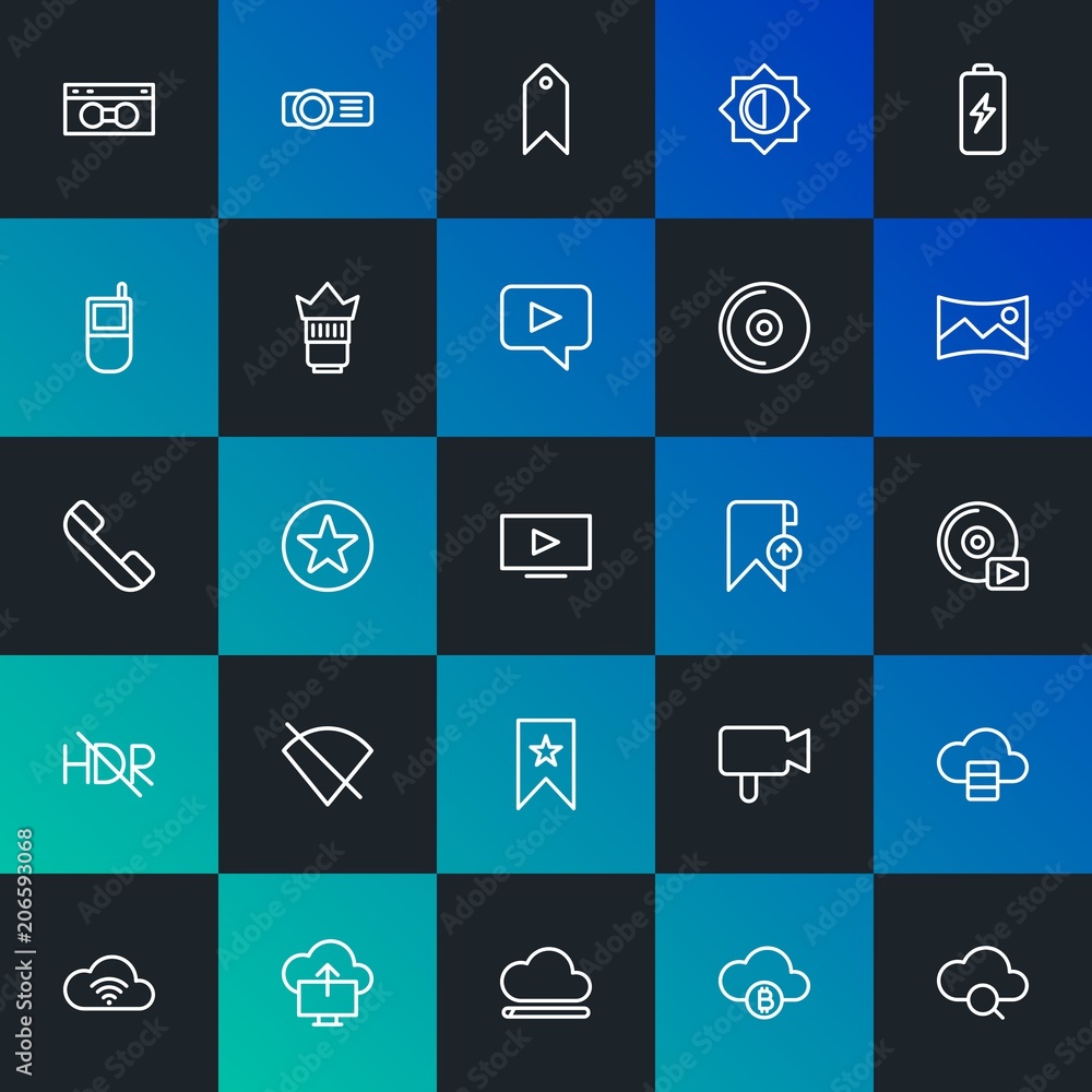 Poster modern simple set of cloud and networking, mobile, video, photos, bookmarks vector outline icons. co