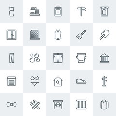Modern Simple Set of clothes, buildings, housekeeping Vector outline Icons. Contains such Icons as  young,  sport,  xmas,  background,  tie and more on white background. Fully Editable. Pixel Perfect.