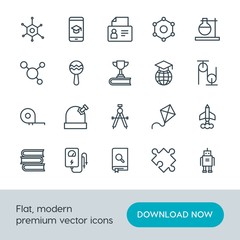 Modern Simple Set of science, education, kids and toys Vector outline Icons. Contains such Icons as  travel,  robot,  happy,  sky,  space and more on white background. Fully Editable. Pixel Perfect.