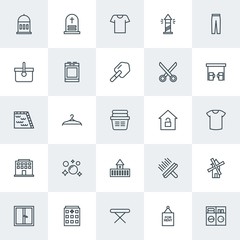 Modern Simple Set of clothes, buildings, housekeeping Vector outline Icons. Contains such Icons as  exterior, grave,  estate,  hook, mill and more on white background. Fully Editable. Pixel Perfect.