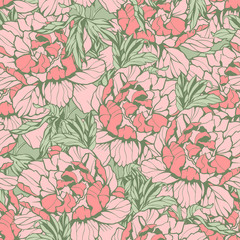Seamless pattern with poppy, Peonies or roses flowers