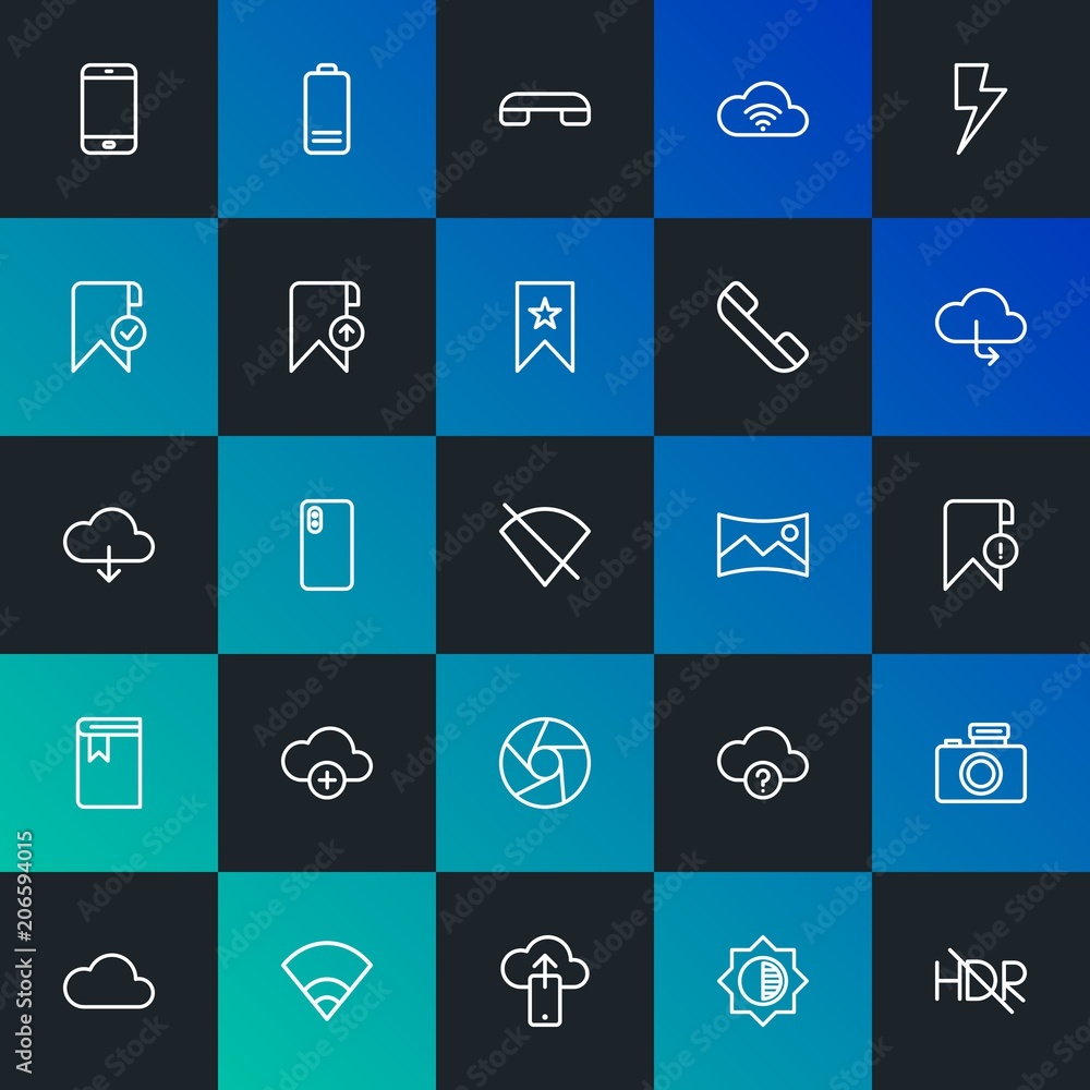 Poster modern simple set of cloud and networking, mobile, video, photos, bookmarks vector outline icons. co