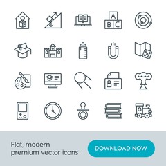 Fototapeta premium Modern Simple Set of science, education, kids and toys Vector outline Icons. Contains such Icons as plane, control, explosion, distant and more on white background. Fully Editable. Pixel Perfect.