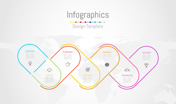 Infographic design elements for your business data with 7 options, parts, steps, timelines or processes. World map of this image furnished by NASA, Vector Illustration.