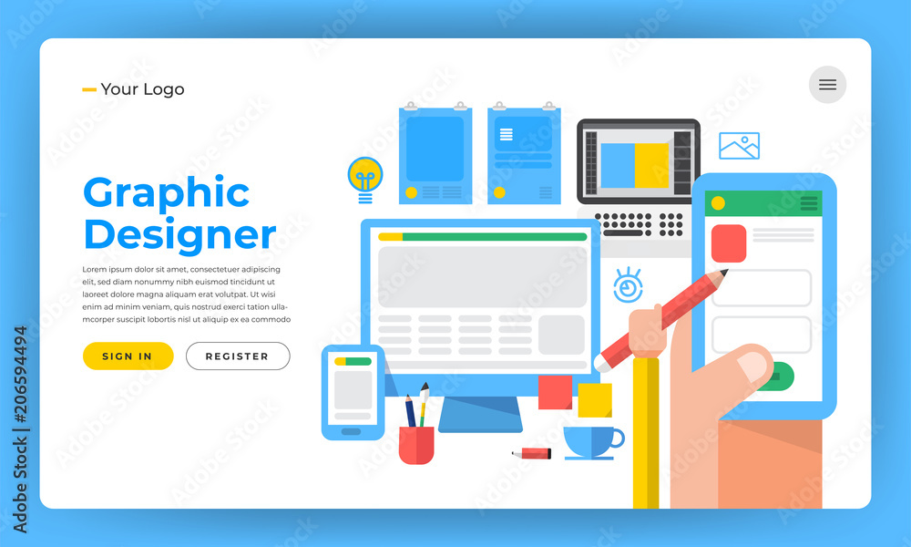 Poster mock-up design website flat design concept the designer like graphic website application and design 