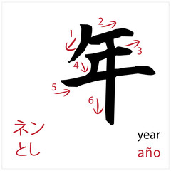 Year. Japanese flash card vector design for students