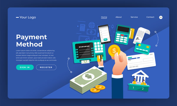 Mock-up design website flat design concept online shopping with laptop and smartphone online payment method. Vector illustration.