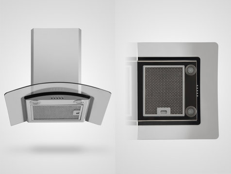 kitchen hood in two angles on a white background. isolated