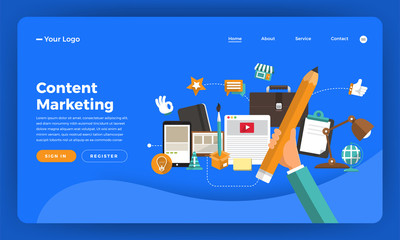 Mock-up design website flat design concept digital marketing. Content Marketing. Vector illustration.