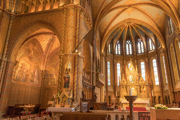 Interior of Matthias Church located in Buda's Castle District Budapest, Hungary with Roman Catholic...