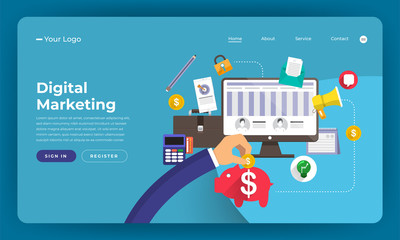 Mock-up design website flat design concept digital marketing. Vector illustration.