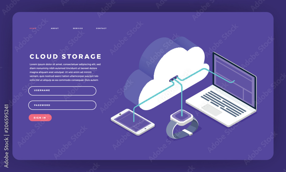 Poster mock-up design website flat design concept cloud computing technology users network configuration is