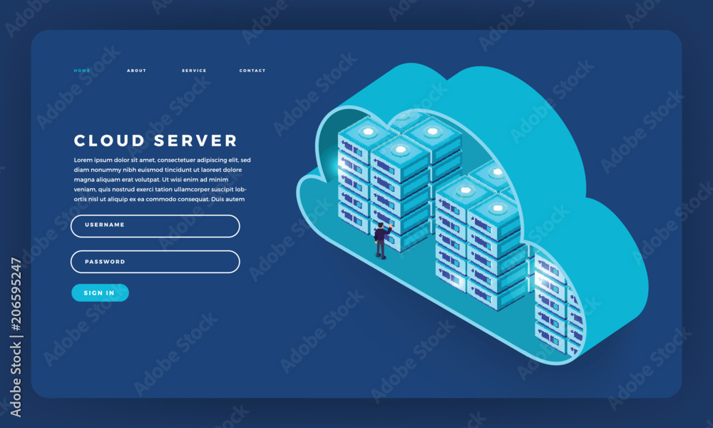 Poster mock-up design website flat design concept cloud computing technology users network configuration is