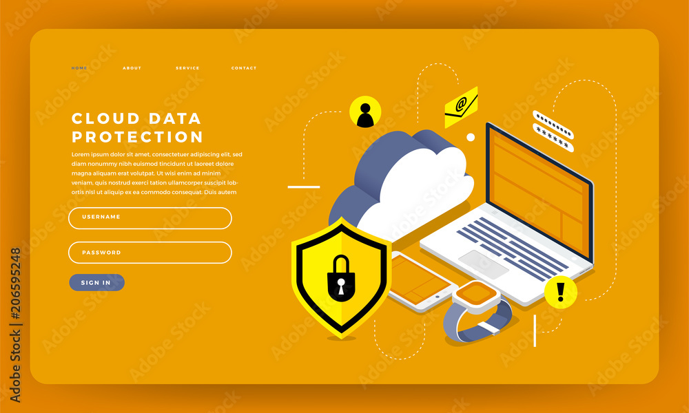 Poster mock-up design website flat design concept cloud computing technology users network configuration is