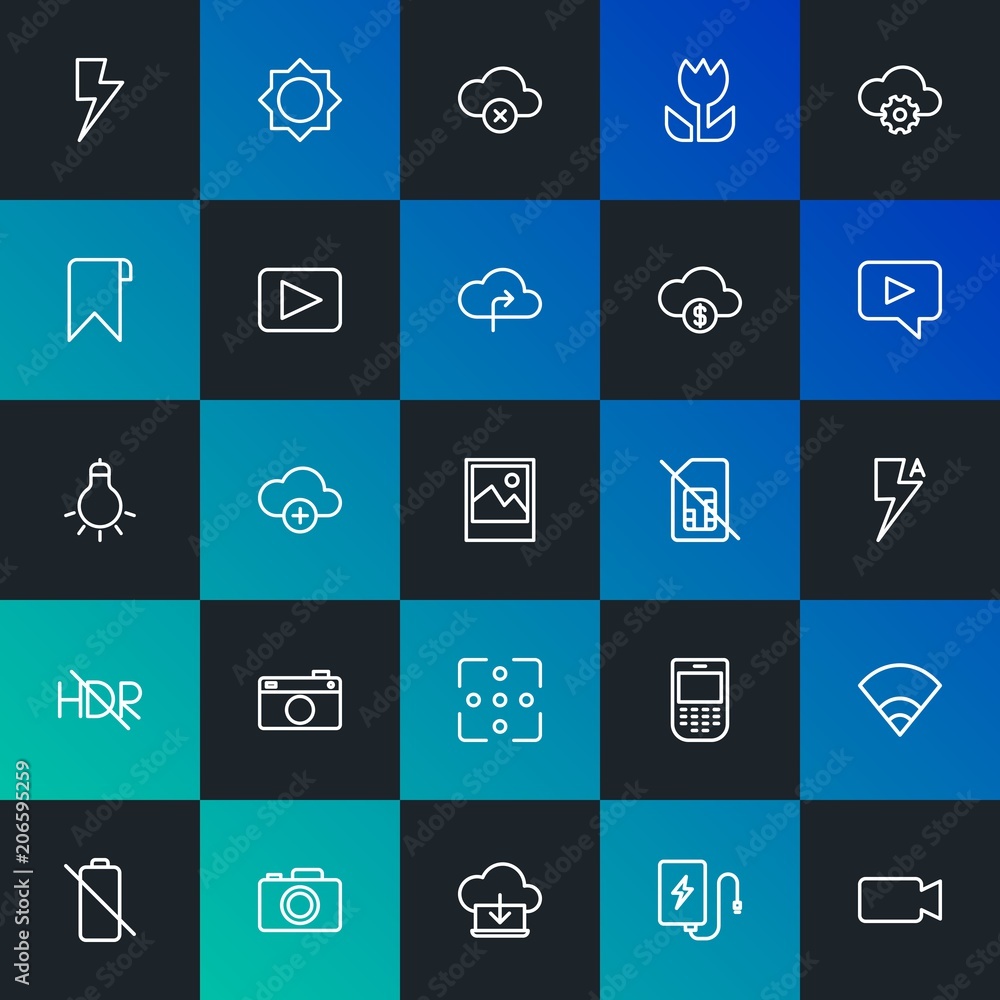 Poster modern simple set of cloud and networking, mobile, video, photos, bookmarks vector outline icons. co